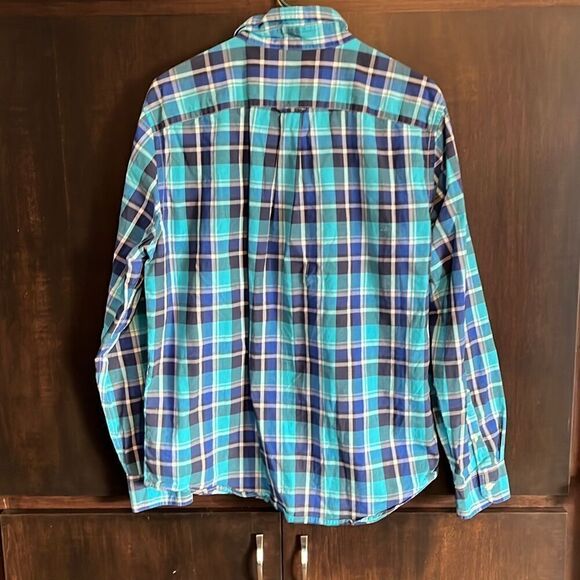American Eagle Blue Plaid Button Down Large - Picture 2 of 4